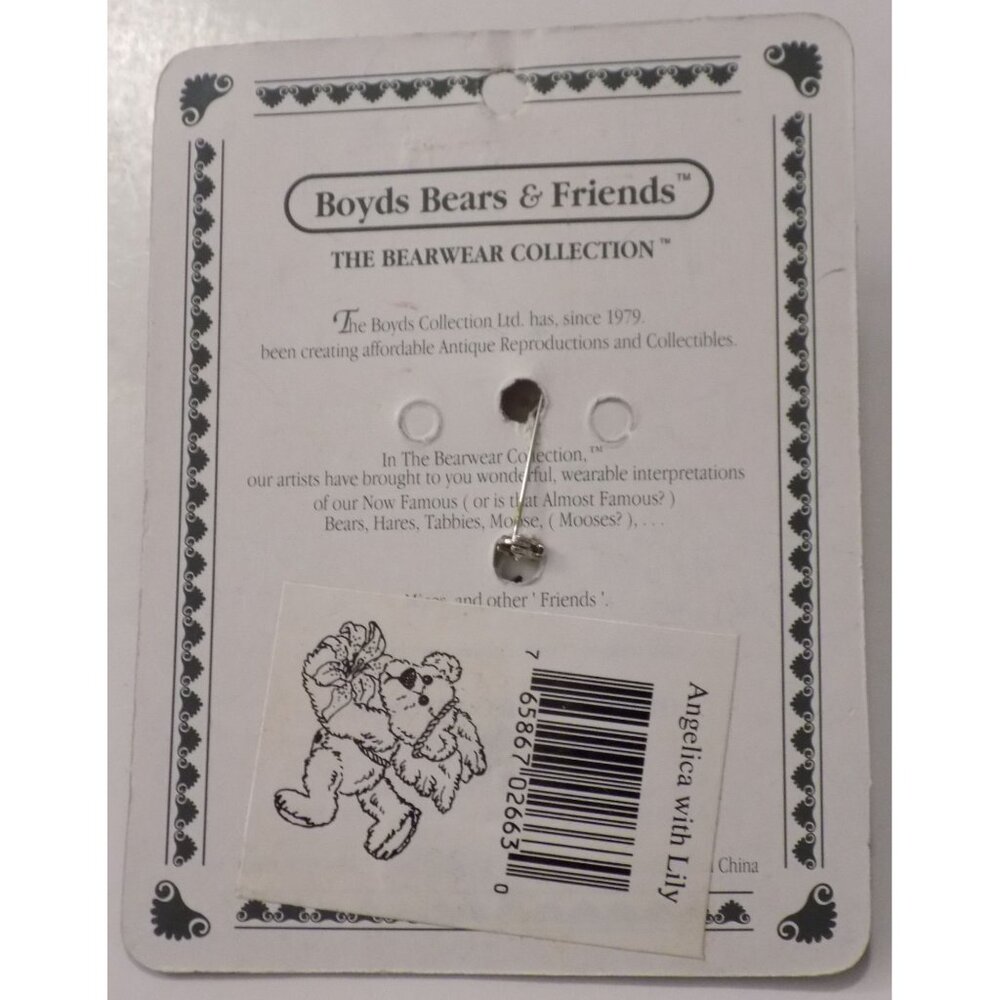 Boyds Bears Bearwear Brooch Lapel Pin 1995 Angelica with Lily Vintage - 2663 - Picture 2 of 3
